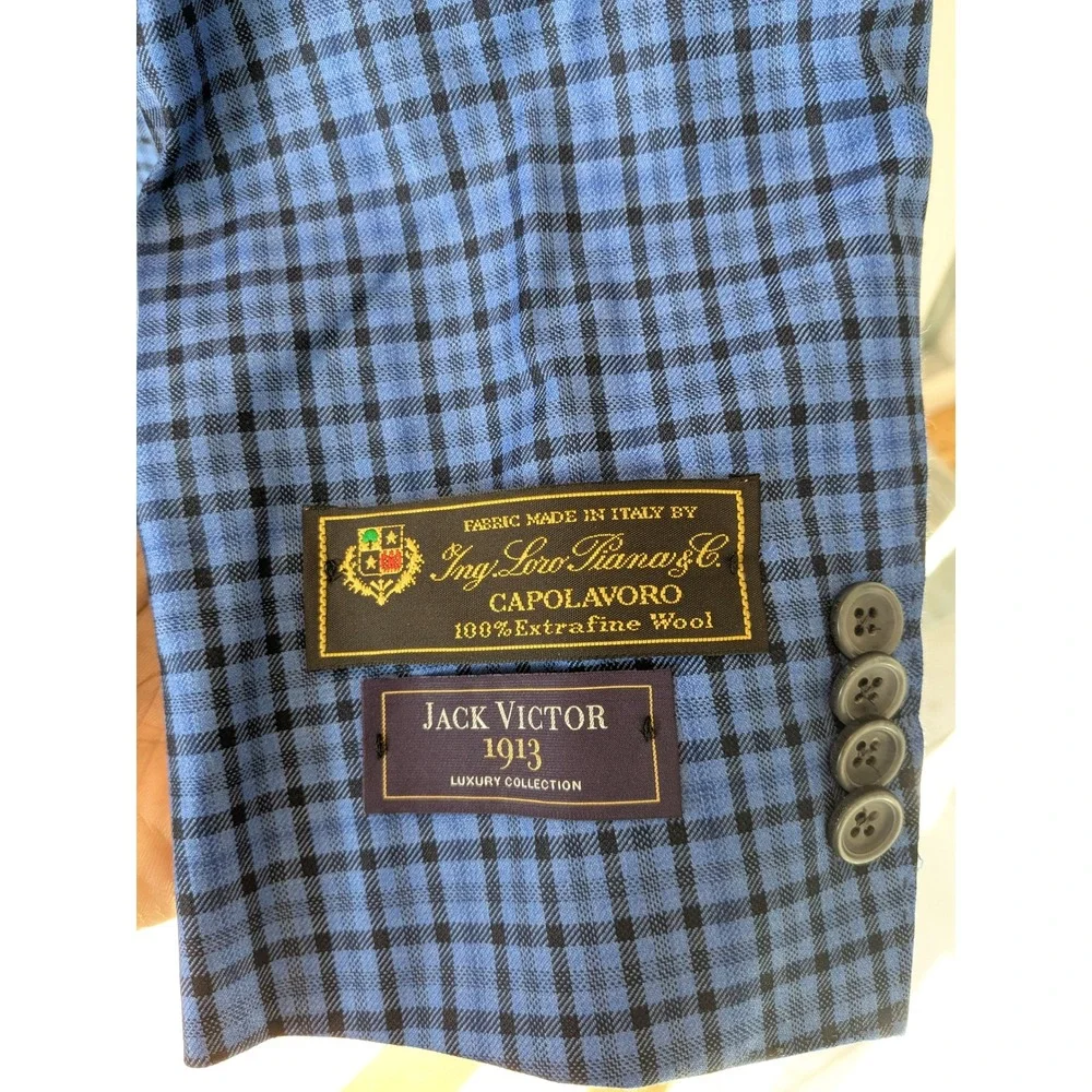 NWT Jack Victor‎ 1913 Luxury Collection Blue Plaid Blazer 40R Made in Canada